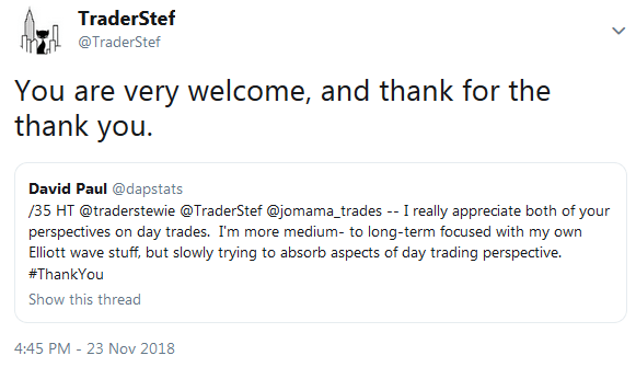 Testimonial from David Paul - Thank You TraderStef November 2018