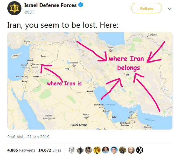 IDF Trolls Iran on Twitter January 21, 2019