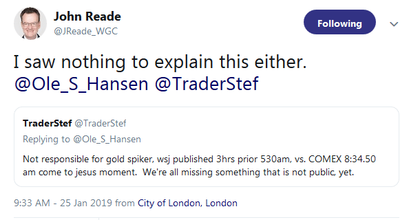 John Reade on Twitter on Gold Silver Spike not WSJ Article