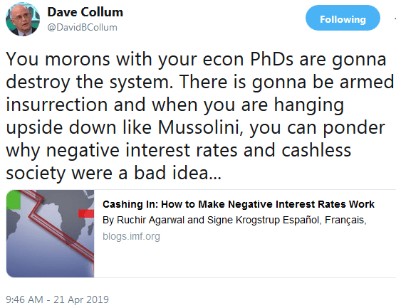 Dave Collum on Twitter on Moron IMF Econ PhDs on NIRP