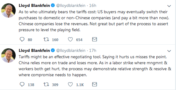 Lolyd Blankfein Twitter on China Tarrifs