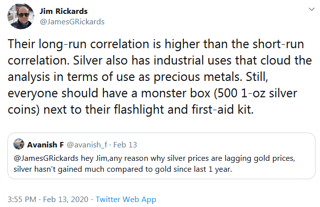 Jim Ricards on Twitter for Silver