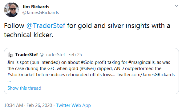 Jim Rickards on Margin Calls vs. Gold and Follow TraderStef