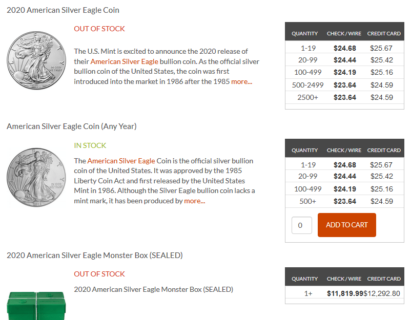 Silver Out of Stock Texas Mar. 26 2020