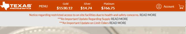 Texas Precious Metals Retail Demand vs. Supply Shortage Confirm