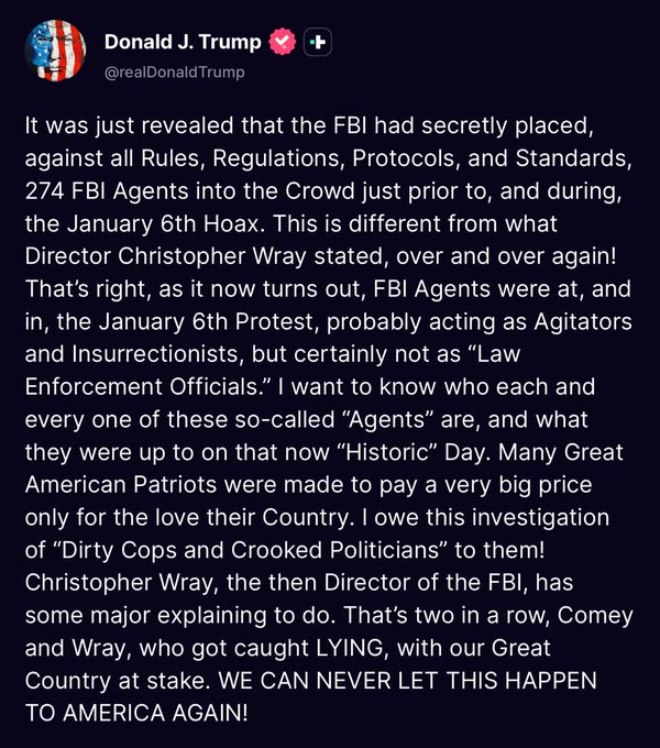 President Trump's Statement on J6 FBI Undercover Agents - Sep. 2025