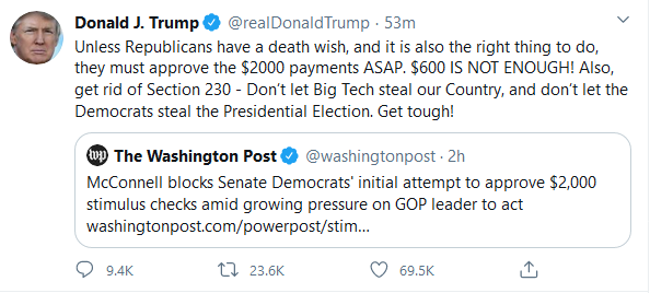 POTUS Twitter Dec. 29 2020 on Cash Act