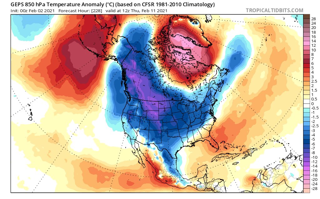 Map of U.S. Jet Stream Dips Into Midwest With Polar Vortex Feb. 2021