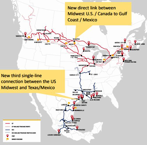 Kansas City Southern and Canadian Pacific Railroad Megamerger Map