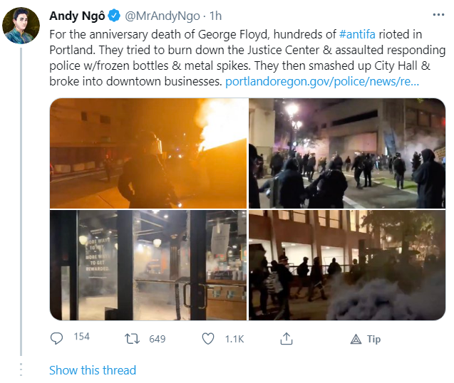 Andy Ngo Twittter Thread Antifa BLM Ongoing Violence