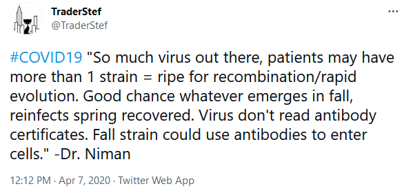 So Much Virus Out There Ripe For Recombination-rapid evolution - TraderStef Twitter Apr. 7, 2020