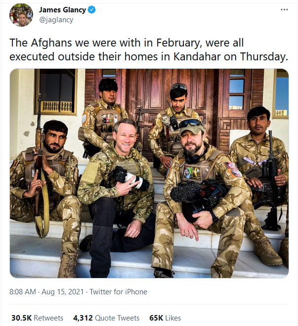 The Afghans we were with in February, all executed outside their homes in Kandahar on Thursday - James Glancy