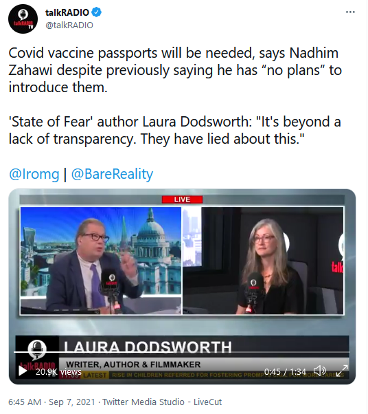Vaccine Passports in London UK - Laura Dodsworth on talkRADIO TV