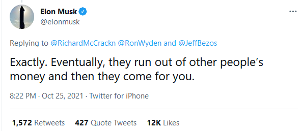 Elon Musk's Twitter on Unrealized Capital Gains Tax