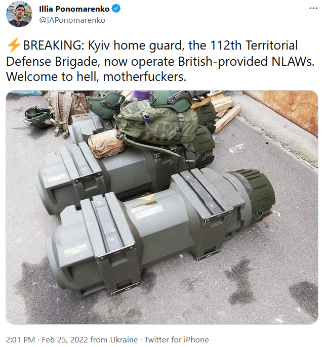 Illia Ponomarenko Twitter on UK Provided NLAWs