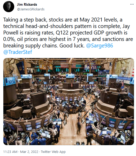 Jim Rickards Twitter on TaperCaper Mar. 2, 2022