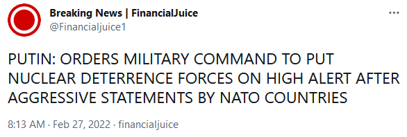 Putin Orders Nuclear Deterence Forces on High Alert Due to NATO Statements