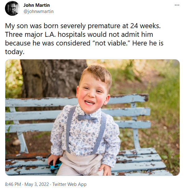 John Martin Twitter My 24 Week Old Son's Premature Birth Was Considered Not Viable