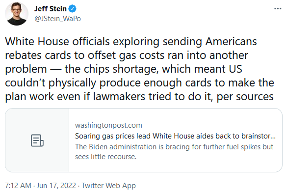 Jeff Stein Twitter from WAPO on gas cards chip shortage