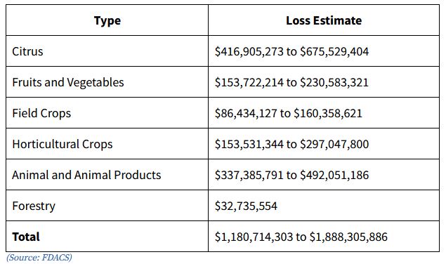 FDACS Report Hurricane Ian Losses Estimates by Category
