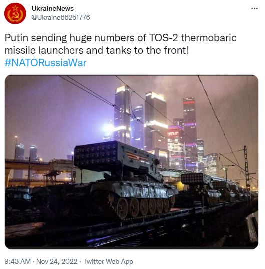 Russia Sending Huge Amount of TOS-2 Thermobaric Missle Lauchers and Tanks to Ukraine Front