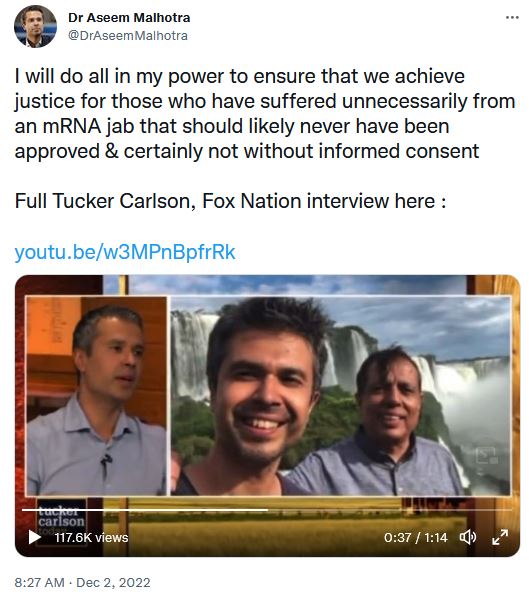 Dr Aseem Malhotra Twitter on Jabs and Tucker Carlson Interview