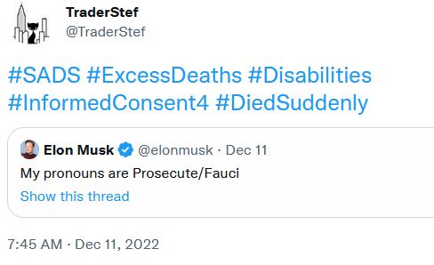Elon Musk Twitter Prosecute Fauci on SADS Thread Dec. 11, 2022