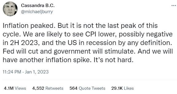 Michael Burry Twtter on Recession Jan. 1, 2023