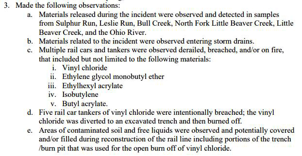 Excerpt from EPA Letter - East Palestine Train Derailment General Notice Feb. 10, 2023