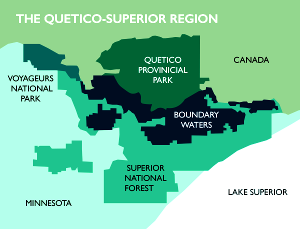 The Quetico-Superior Region and BWCA in black