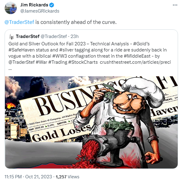 Jim Rickards Twitter on TraderStef Ahead of the Curve TA Oct. 21, 2023