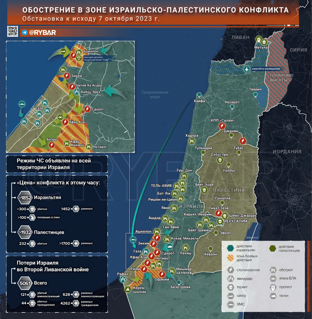 Map of Hamas Military Operation Oct. 7, 2023 - Rybar
