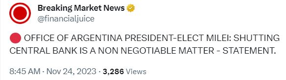 Melei: Shutting Central Bank Non Negotiable Matter - Nov. 24, 2023