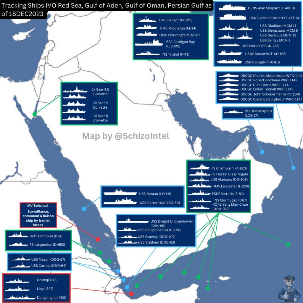 Western Naval Deployments Near Yemen Since October 2023