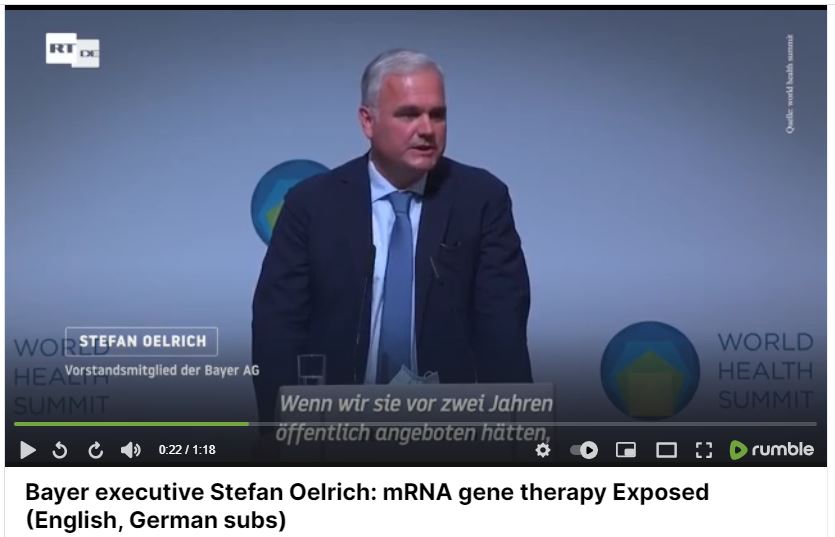 CEO of Bayer Pharma admits the mRNA inoculation is gene therapy - 2021
