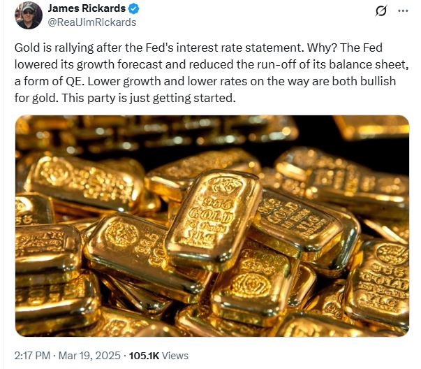 Rickards Gold Bullish on Fed March Announcement