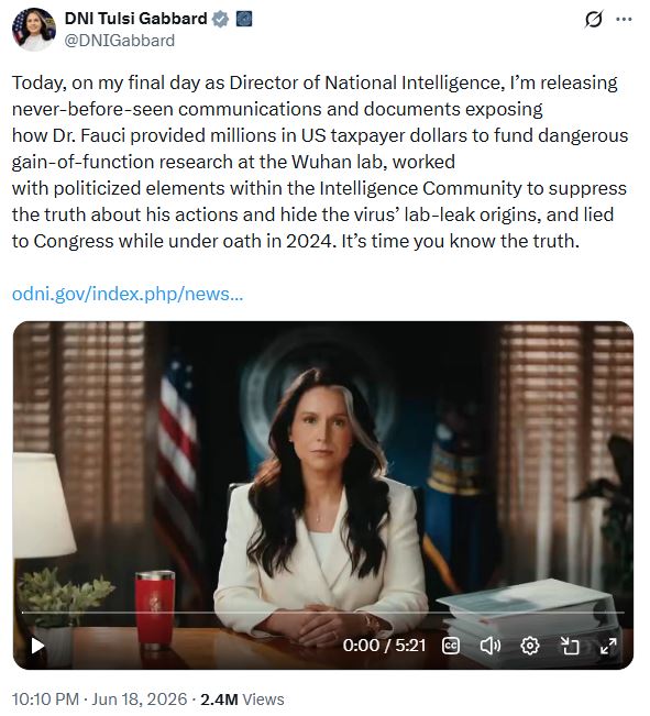 Tulsi Gabbard Releases Fauci COVID Fraud Files - Jun. 18, 2026